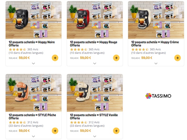 12 paquets achetés = la machine Tassimo Style ou Happy gratuite : soit 59€ ☕