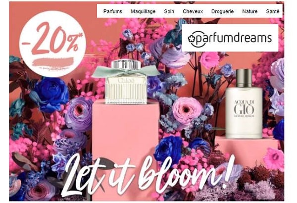 20% de remise sur toute la parfumerie en ligne parfumdreams