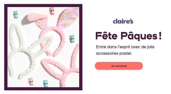 30% de remise sur les accessoires de pâques de claire’s