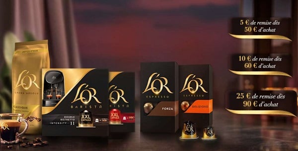 jusqu'à 25€ de reduction sur votre commande de capsules de café l’or