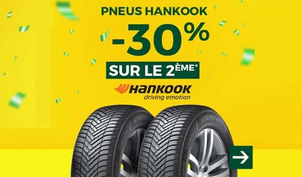 30% de remise immédiate sur le second pneus hankook