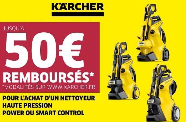 Jusqu'à 50€ remboursés pour l'achat d'un nettoyeur haute pression Karcher Power ou Smart Control