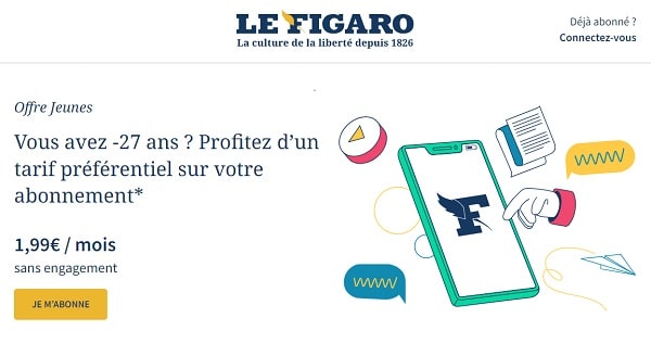 Offre spéciale étudiants abonnement Le Figaro numérique à 1,99€ / mois (sans engagement / annulable à tout moment)