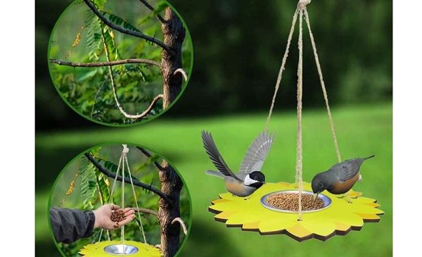 mangeoire pour oiseaux suspendue avec plateau en acier inoxydable Susany