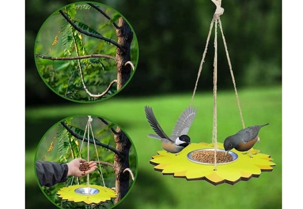 mangeoire pour oiseaux suspendue avec plateau en acier inoxydable Susany