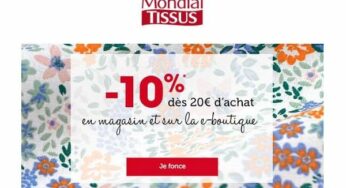 10% de reduction sur tout le site Mondial Tissus dès 20€ d’achats (jusqu’à dimanche)