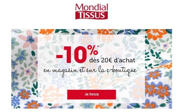 10% de reduction sur tout le site mondial tissus