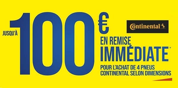 100€ en remise immédiate pour l'achat de 4 pneus continental