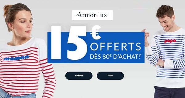 15€ de remise dès 80€ d’achat sur Armor Lux