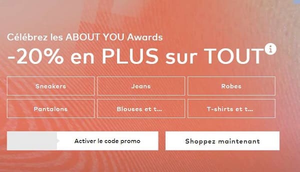 20% de remise sur tout le site about you