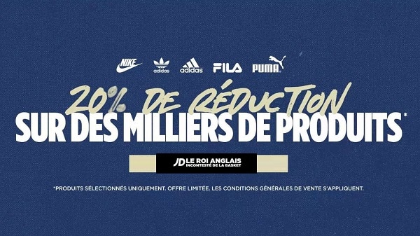 20% de remise sur des milliers d'articles sur jd sport