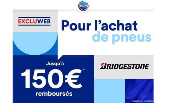 jusqu'à 150€ remboursés sur l'achat de pneus bridgestone