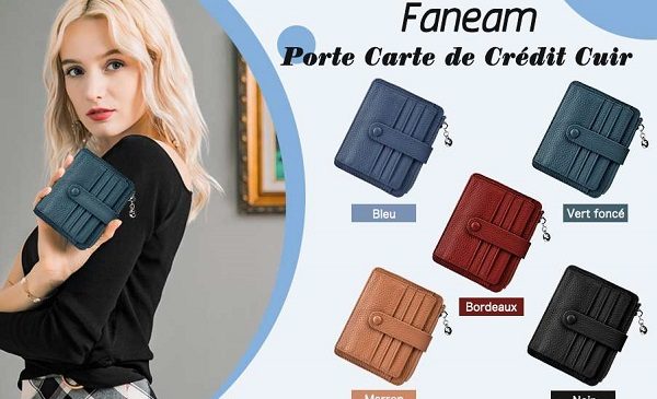 porte-carte bancaire en cuir avec zip et protection RFID Faneam