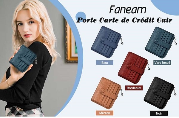 porte-carte bancaire en cuir avec zip et protection RFID Faneam