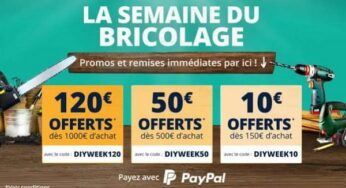 Semaine du bricolage ManoMano : 10€ offerts dès 150€ d’achats sur ManoMano ou 50€ dès 500€ ou 120€ dès 1000€