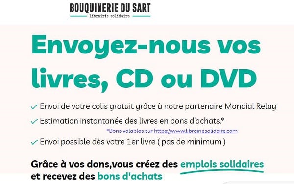 donnez vos livres a la bouquinerie du sart envoi de votre colis gratuit pour recevoir des bons dachat et creer des emplois solidaires