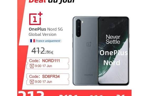 offre flash smartphone oneplus nord 5g 8go 128go à 213€