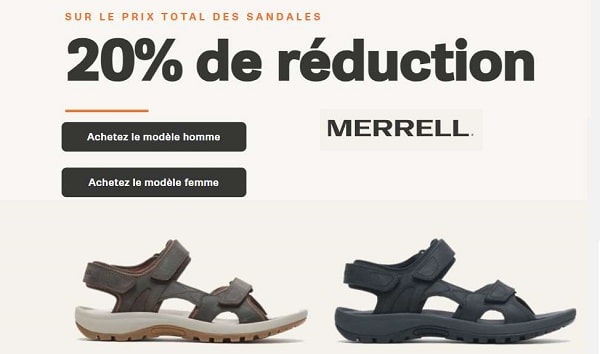 20% de remise sur toutes les sandales Merrel 