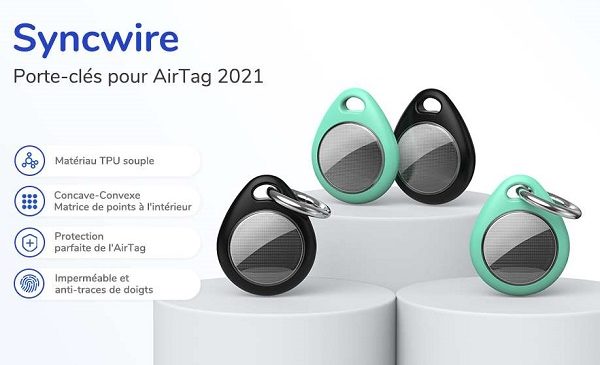 lot de 4 étuis de protection en silicone pour airtags avec anneau porte clés syncwire