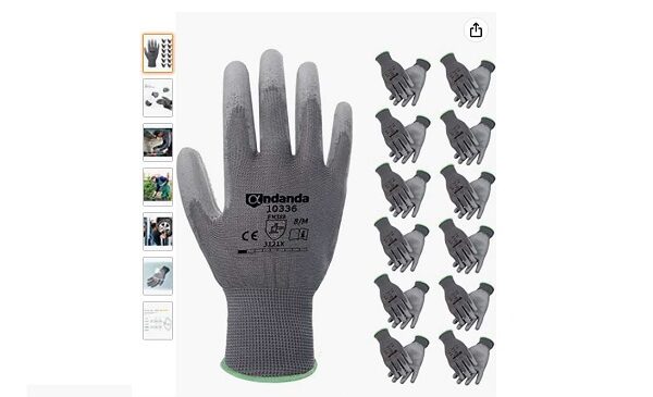 6 paires de gants travail avec revêtement polyuréthane andanda