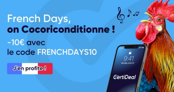 French Days CertiDeal = 10€ de remise sur l’achat d’un iPhone reconditionné ou smartphone Samsung reconditionné