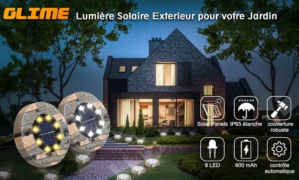 lot de 8 lampes solaires de jardin étanches (3000k ou 6000k) glime