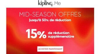 15% de remise en plus sur les promotions de Mi-Saison Kipling (jusqu’à dimanche)