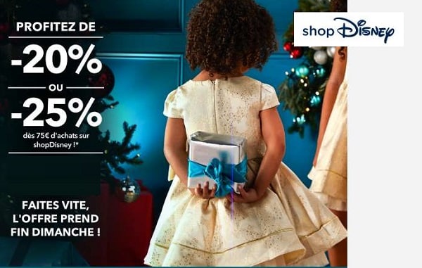 code promo shop disney 20% de remise sans minimum ou 25% dès 75€