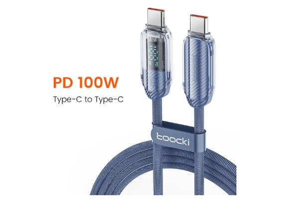 câble usb c vers usb c avec affichage pd100w toocki
