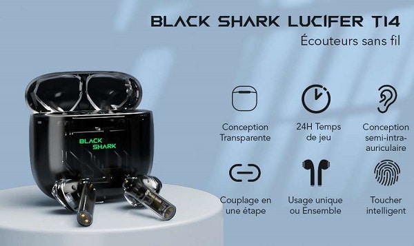 écouteurs sans fil transparents avec réduction de bruit black shark lucifer t14