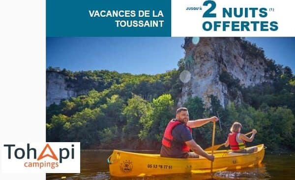 jusqu'à 2 nuits offertes pour vos vacances en camping pour la toussaint avec tohapi