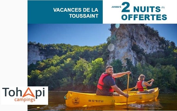 jusqu’à 2 nuits offertes pour vos vacances en camping pour la Toussaint avec Tohapi (+frais de dossier offerts)