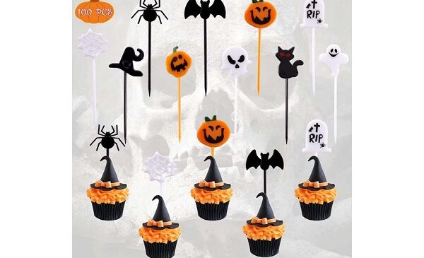 lot de 100 pics à gâteaux ou apéritifs pour halloween (10 motifs différents) aitsite