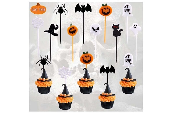 lot de 100 pics à gâteaux ou apéritifs pour halloween (10 motifs différents) aitsite