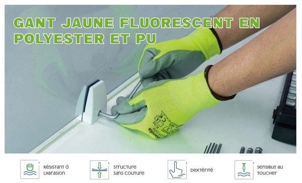 paire de gants de travail jaune avec enduit adhèrent pu andanda