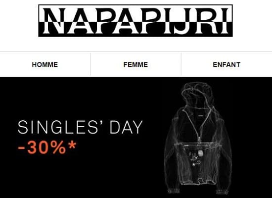 30% de remise sur le site napapijri pour le singles' day
