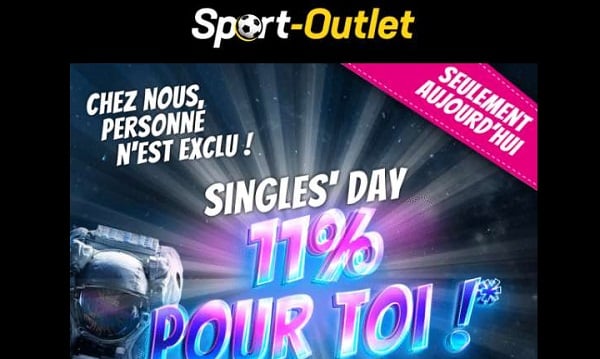 Le Singles’Day de Sport-Outlet = 11% de remise sur tout sans minimum