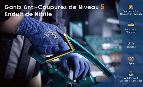 paire gants anti coupures et antidérapant enduit de nitrile andanda