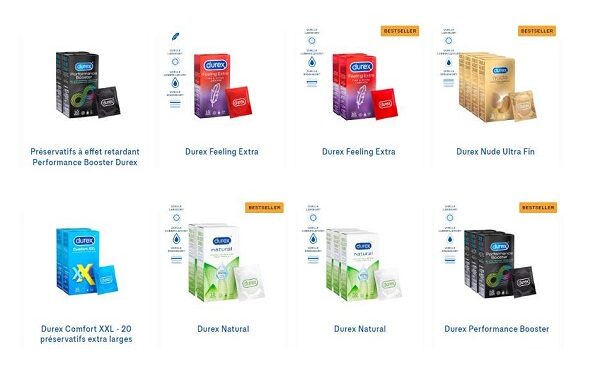 réduction sur tous les packs de préservatifs Durex