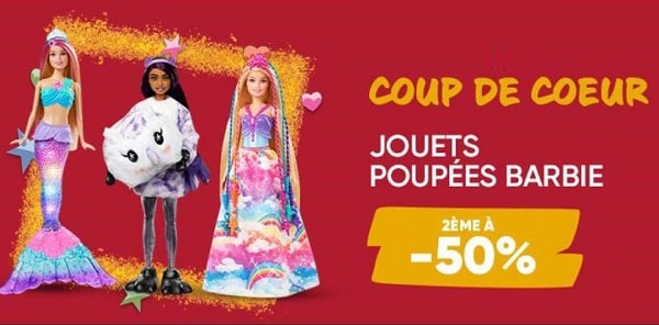 1 Barbie achetée sur la Fnac = la seconde à moitié prix (poupée et univers)