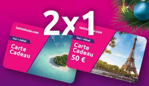 1 carte cadeau lastminute de minimum 50€ achetée = 1 carte cadeau de 50€ offerte