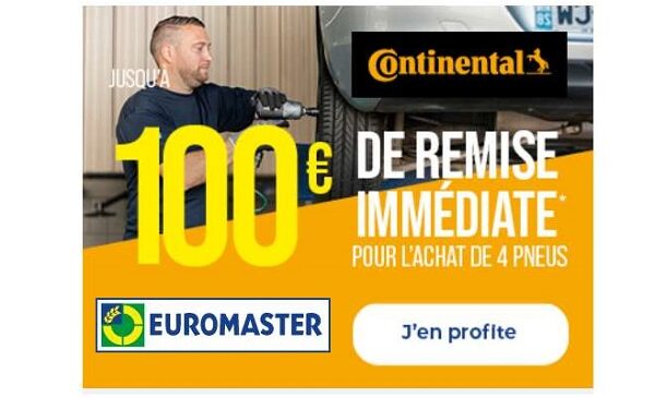 100€ en remise immédiate pour l'achat de 4 pneus continental