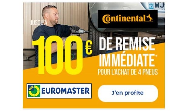 Jusqu’à 100€ en remise immédiate pour l’achat de 4 pneus CONTINENTAL