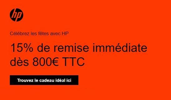 15% de remise immédiate sur hp dès 800€ d'achat