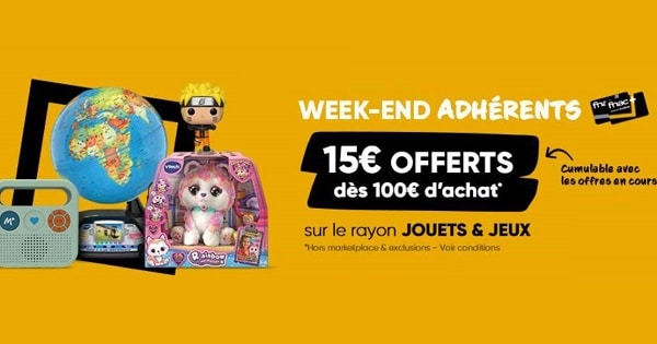 15€ offerts dès 100€ d'achat sur le rayon jeux jouets de la fnac