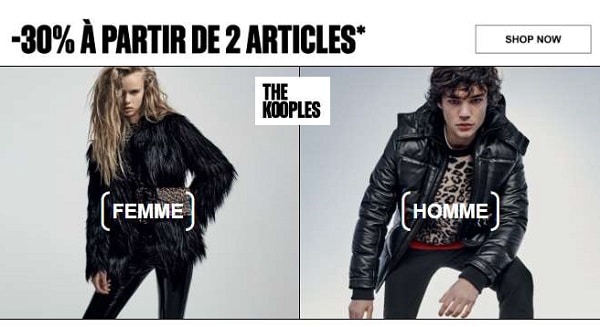 30% de remise dès 2 articles achetés sur the kooples