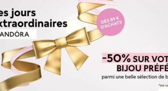Les jours extraordinaires de Pandora = 50% de remise sur votre bijou préféré dès 89 € d’achat (sélection)