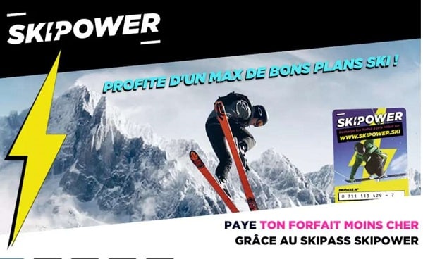 Promotion sur le skipass Ski Power (valable dans plus de 50 stations de ski) 6€ pour obtenir des remises sur les forfaits, location de matériel, l’hébergement ou cours de ski.