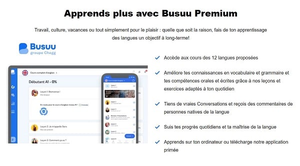 50% de réduction sur les abonnements Premium d’apprentissage de langue de Busuu (12 mois = 59,88€)