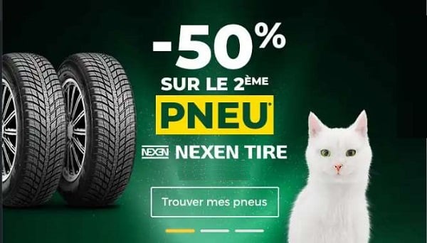 50% de remise sur le second pneus Nexen Tires acheté et monté chez Feu Vert 